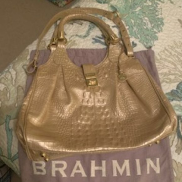 Brahmin Handbags - Brahmin Celia Croc Embossed Leather Satchel Bag Large - Gold